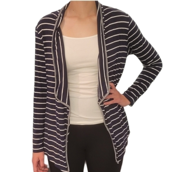 Ink Love and Peace Mac navy blue & white striped cardigan w/ pockets size M - Picture 1 of 8